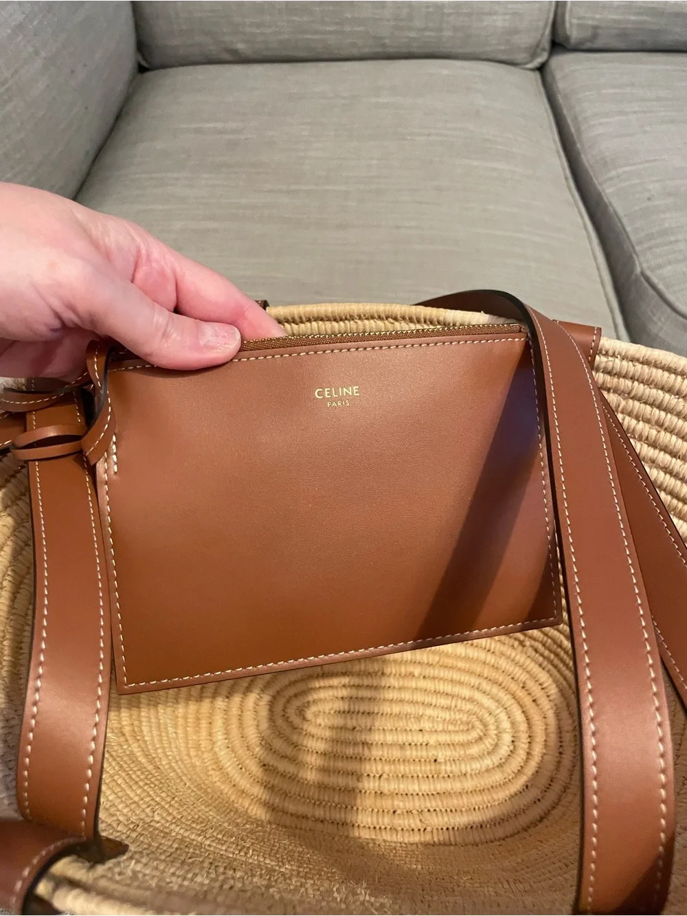 Celine Classic Panier Braided Triomphe in Raffia and Calfskin with dust bag - Picture 6 of 16